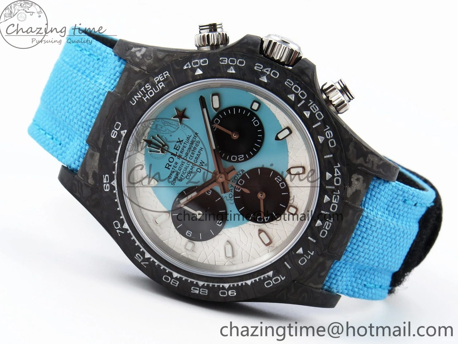 MiroTime 0319 Casual Daytona DIW Carbon Case and Bezel DIWF Edition White Blue Dial on Blue Nylon Strap A 1886